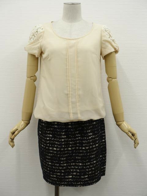 美品 PROPORTION BODY DRESSING&PASSIONE 半袖シフォンカットソー+ひざ丈レースタックギャザースカート コーディネート上下2点セッ...