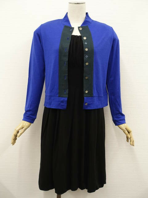 美品 ANIEL&ANAYI 長袖カーディガン+ひざ丈バルーンワンピース コーディネート2点セット M相当 ブルー&ブラック/ブラック ガーリー・きれいめ系 2...