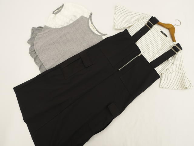 美品 &.NOSTALGIA&MAITRESSE&BLUE STRIVE ロング丈ジャンパースカート+五分袖カットソー2点 コーディネート上下3点セット M相当...