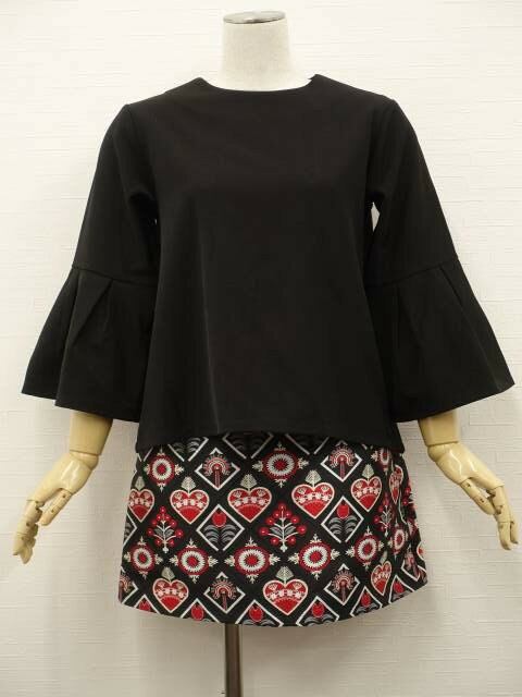 美品 urs know your Rights等 七分袖カットソー+ミニ丈インナーパンツ付きスカート コーディネート上下2点セット S相当 ブラック/ブラック地...