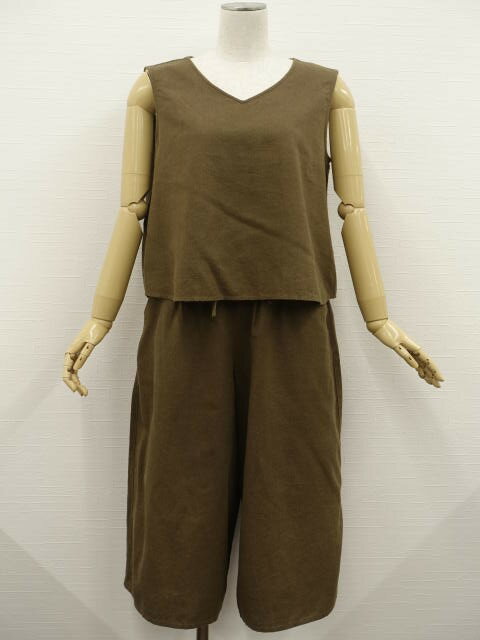 樂天商城 - 美品 セブンデイズサンデイ Sevendays=sunday 洗えるノースリーブカットソー+クロップドワイドパンツ 上下2点セット M ブラウン系 【中古】