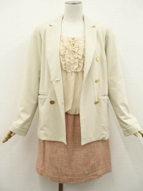 美品 Doux archives&ROPE PICNIC 長袖テーラードジャケット+七分袖ひざ丈ツィード&シフォンドッキングワンピース コーディネート2点セット...