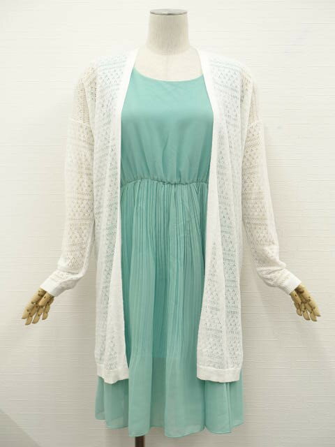 美品 UNIQLO&SUGAR KITCHEN 洗える長袖ニット&レーストッパーカーディガン+ひざ丈シフォンノースリーブワンピース コーディネート2点セット M...