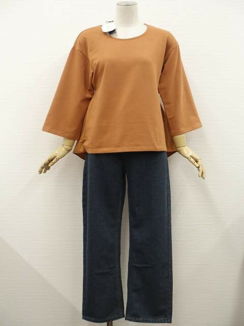 美品 koe等 洗える長袖バックリボンプルオーバー+ストレートデニムパンツ コーディネート上下2点セット M相当 ブラウン系/ブルー系 カジュアル・ナチュラル系 20代・30代・40代・50代〜 【中古】