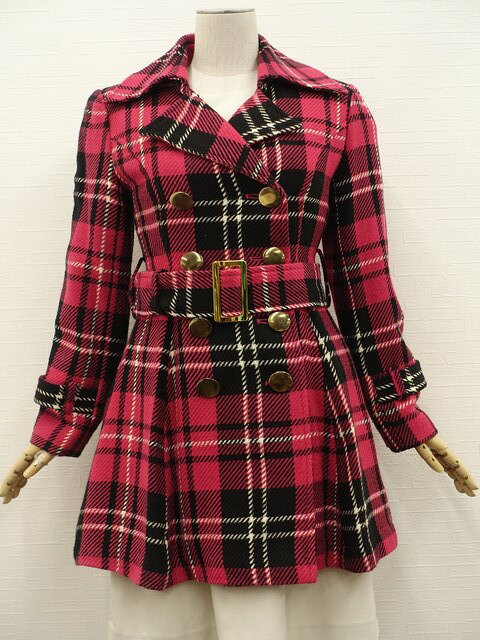 樂天商城 - 美品 Pink Mix 長袖 コート ピンク ブラック ホワイト ゴールド チェック柄 【中古】