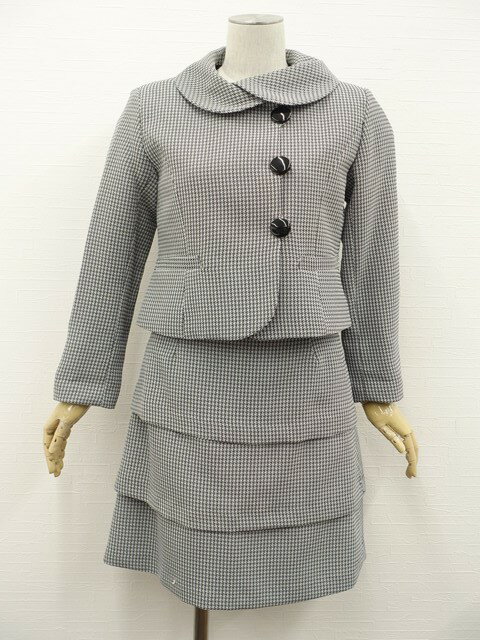 樂天商城 - 美品 ignimoh's 洗える長袖ジャケット+ひざ丈台形ティアードスカート スーツ上下2点セット 9AP ブラック ホワイト 【中古】
