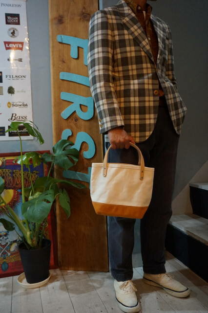 『HERITAGE LEATHER Co』 (ヘリテイジレザーカンパニー) スェード ボトム ミニ トート ナチュラルキャンバスxスェード(ブラウン) アメリカ製 NO 8663