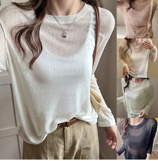乐天商城 - SW 薄手長袖Tシャツ レディース シアートップス 透け感 ゆったり レイヤード カットソー 春夏秋 無地 体型カバー おしゃれ