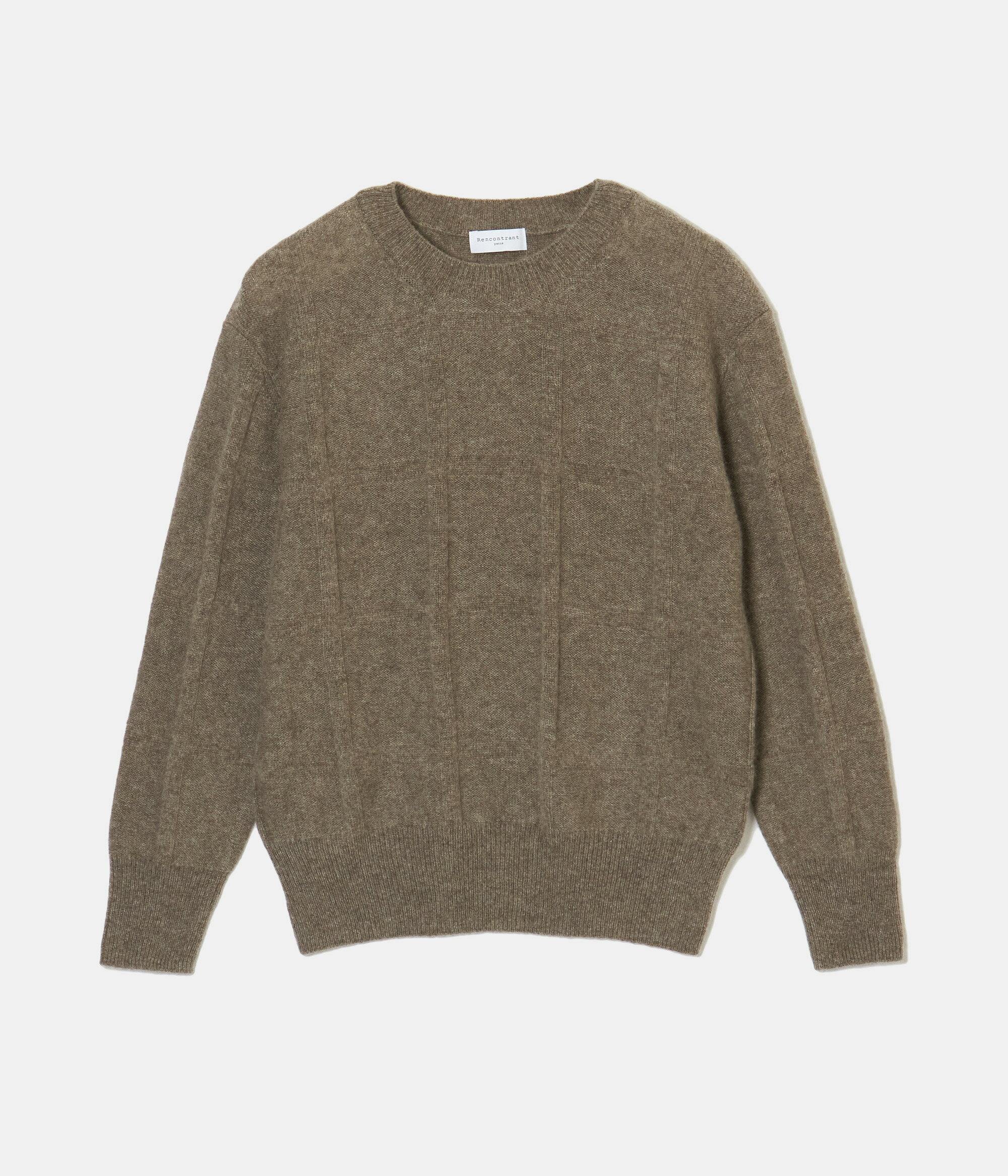 YAK CHECK CREW NECK　ヤクチェッククルーネック　トップス　ユニセックス　メンズ　レディース　ナチュラル　ブラウン　ベージュ　春秋冬　ニット　長袖　S M L