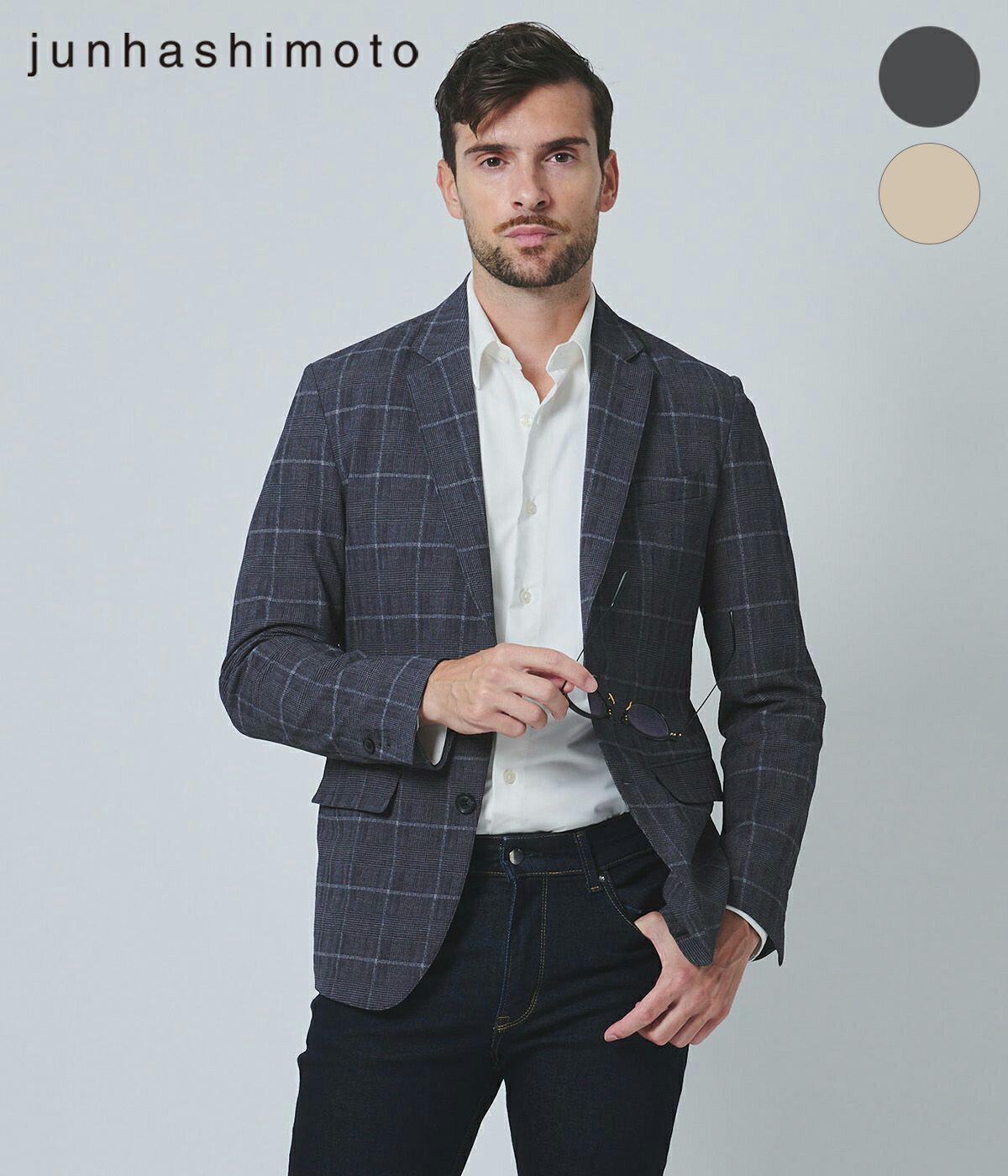 乐天商城 - 【期間限定セール｜50%OFF】【junhashimoto｜ジュンハシモト】LIGHT 2B JACKET -STRETCH GREN CHECK-　ライト2Bジャケット　ストレッチグレンチェック　ベージュ　グレー　メンズ　S　M　L　XL　セットアップ　ビジネスカジュアル　ストレッチ【1032510007】