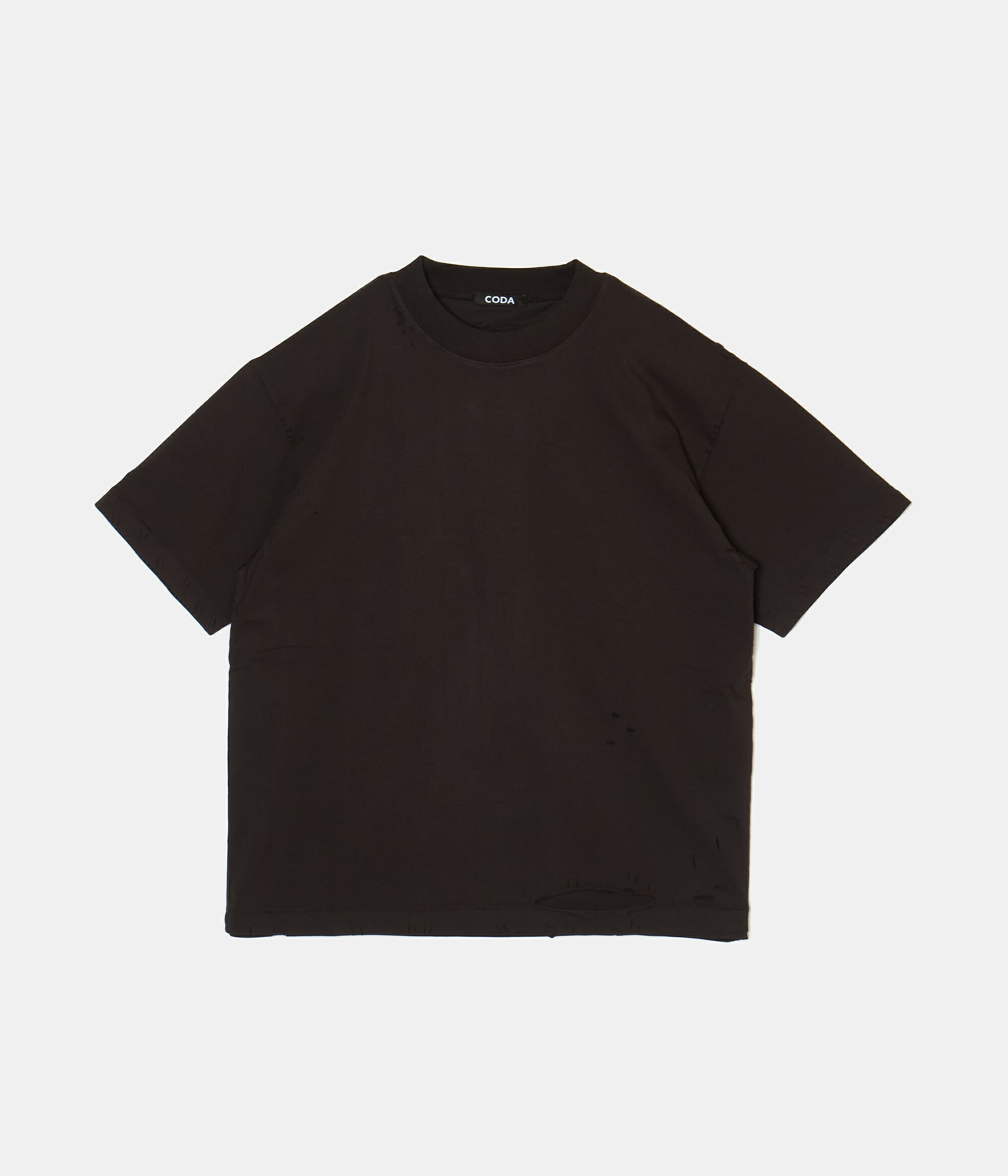 【期間限定セール|50%OFF】【CODA|コーダ】BLACK AGING DESTROYED SHORT SLEEVE T-SHIRT 半袖エイジングプリントTシャツ ブラック 黒 オーバーサイズ エイジングウォッシュ加工 コットン100% 綿【25STT31BK】