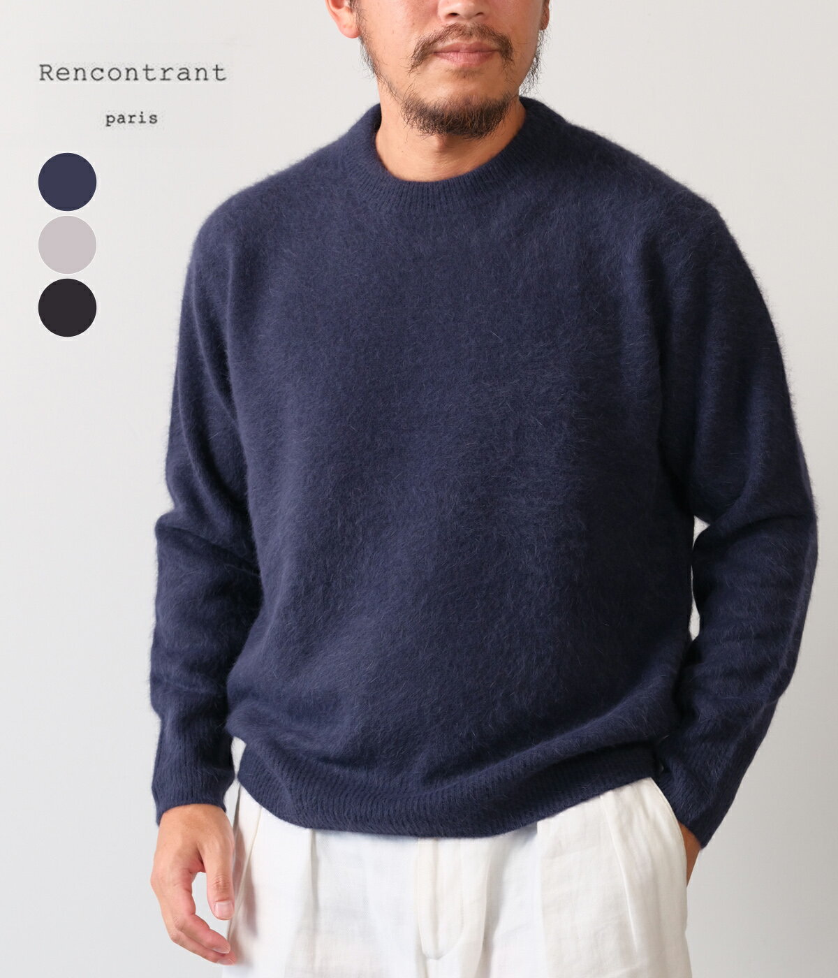 【RENCONTRANT｜レンコントラント】FOX WOOL CREW NECK　クルーネック　ニット　ブルーフォックス　ウ..