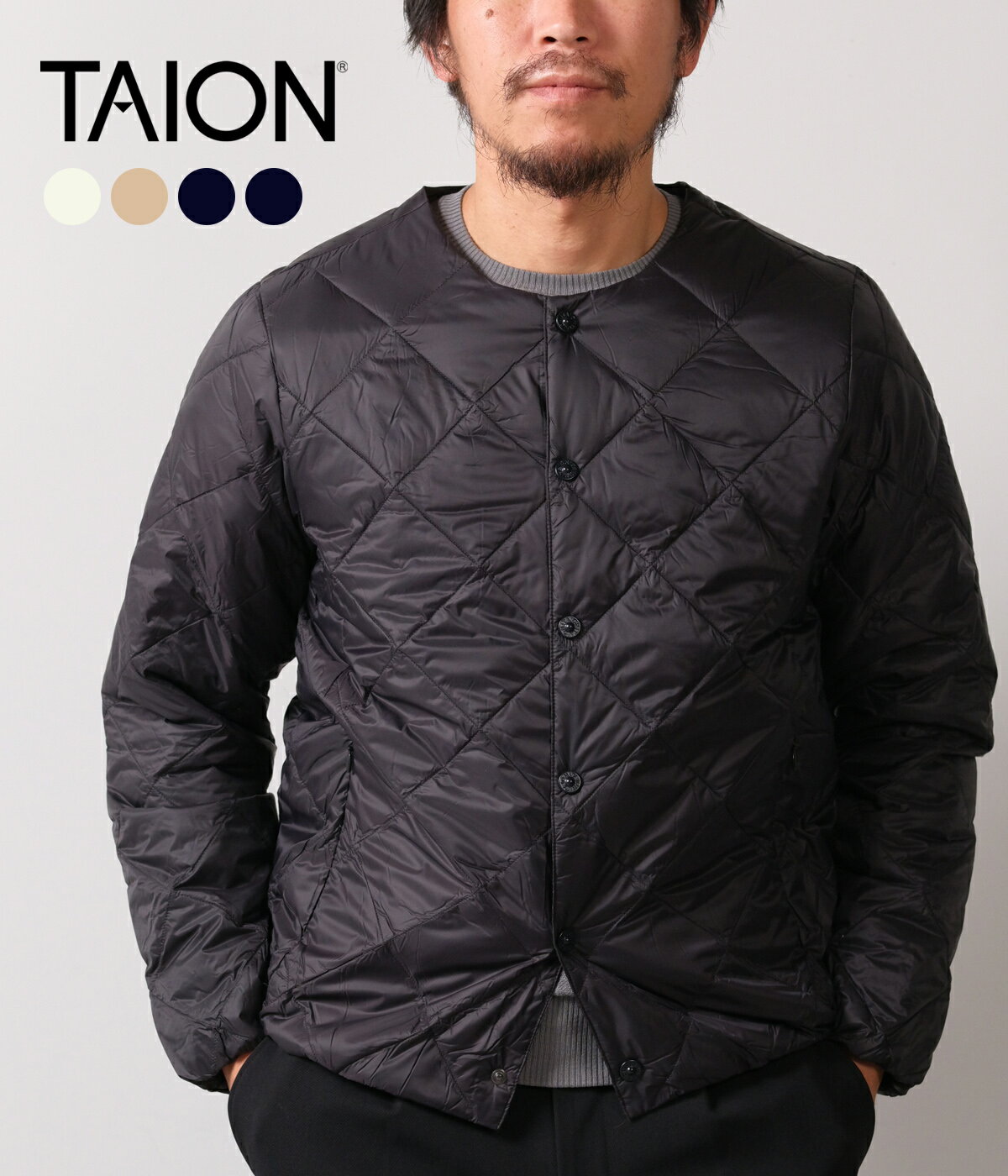 【15%OFFセール｜期間限定】【TAION｜タイオン】CITY CREW NECK DOWN JACKET ダウンジャケット オフホワイト カーキ ブラック アウトドア 普段使い S M L XL【104BCI】