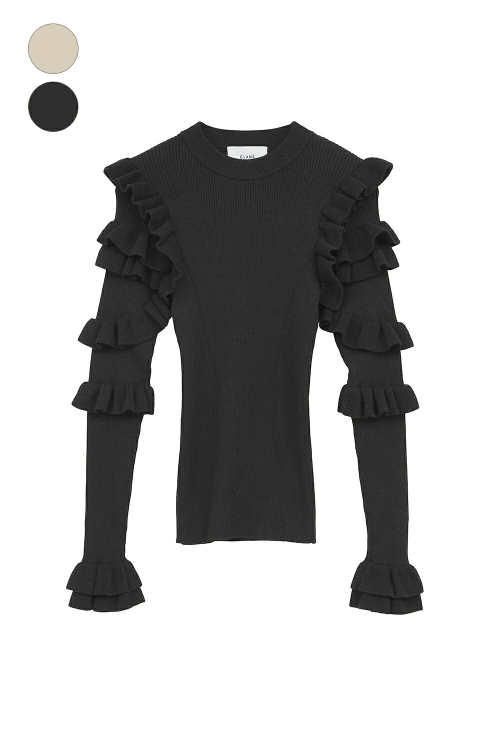 ��CLANE�å���͡�FRILL SLEEVE KNIT TOPS �ե�륹�꡼�֥˥åȥȥåץ� �����ȥܥǥ� �ե��ߥ˥� ��ǥ����� �����奢��ǥ������10...