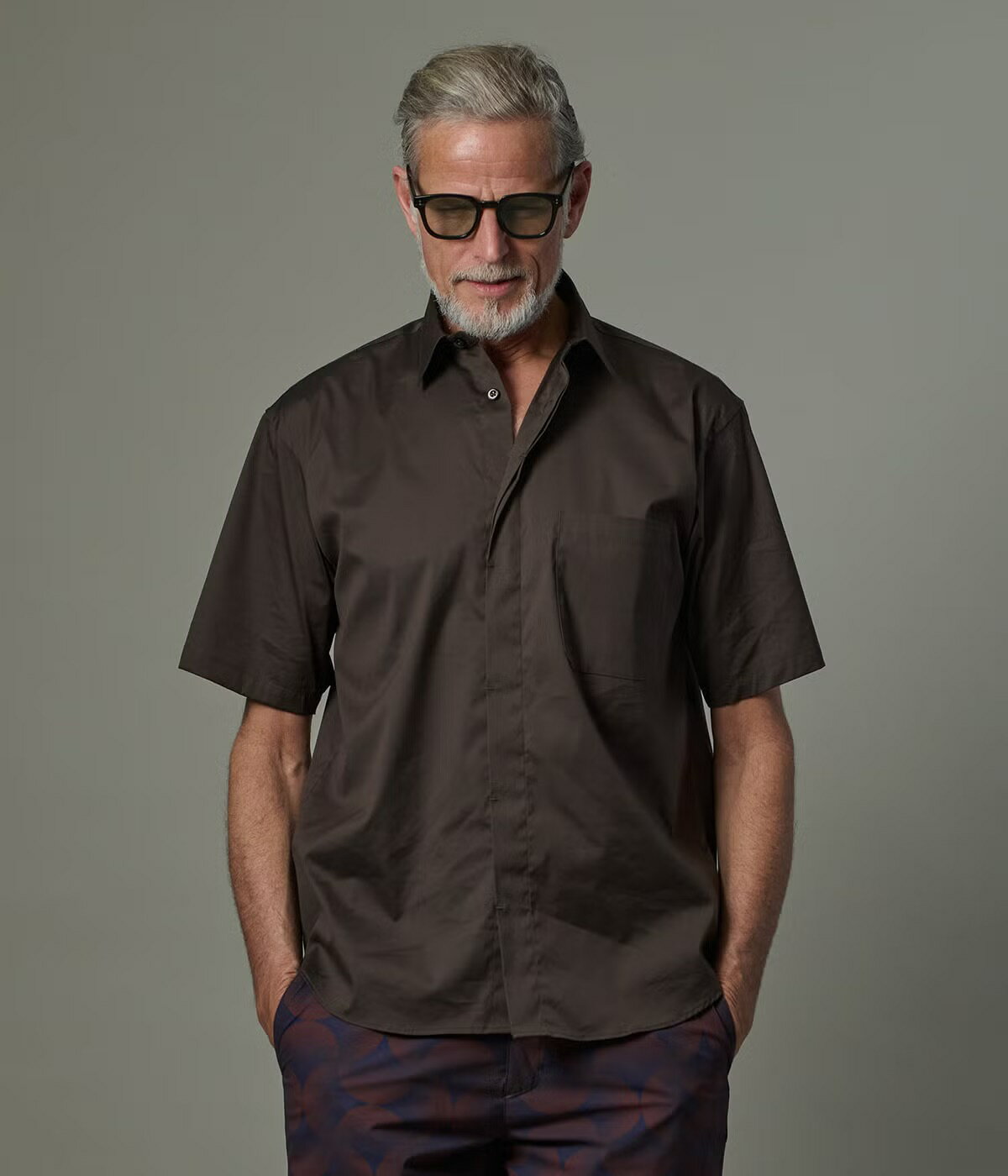 フライフロントショートスリーブ FLY-FRONT S/S マスタード ネイビー ブラウン コットン ナイロン 上品 ストレッチ性 清潔感 リラックス シンプル メンズ 30代 40代 カジュアル