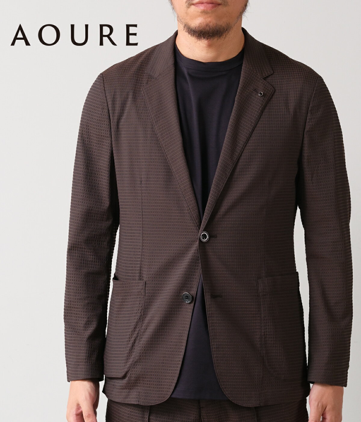 乐天商城 - 【AOURE｜アウール】エフドッティサッカー F.DOTTI SUCKER セットアップジャケット ブラウン ポリエステル 快適 通気性 軽量 涼しい ストレッチ性 メンズ 30代 40代 ビジネスカジュアル オフィスカジュアル【AMFJ262025】