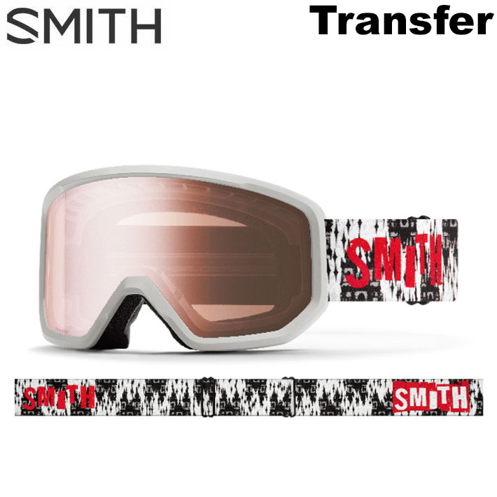 メーカー希望小売価格はメーカーカタログに基づいて掲載していますSMITH スミス ゴーグル日本正規販売店 Transfer Matej Svancer AC レンズカラー：RC36 エントリーモデルであっても一切の妥協を許さないSMITHが実現させた最強のエントリーモデル。 この価格帯で世界的プロスキーヤーのMatej Svancerのアスリートモデルをラインナップ。 Fog-Xトリートメントが施されたインナーレンズとエアフローベンチレーションにより曇りとの決別をする。 SMITHヘルメットとの相性も良く、いかなるシチュエーションでもあなたの視界をストレスなく快適に保つ。 FEATURES Cylindrical Series Technology VISION+FIT ■金型成形のポリカーボネイト素材の、平面カーボニックXレンズ採用 ■レンズの見え方のゆがみを矯正する、偏心加工をアウターレンズに採用 ■曇りの原因となる水分をインナーレンズ内部に閉じ込めるFog-Xトリートメント加工 ■肌触りがいい2層のドライウィックス・フェース・フォーム採用 ■Low Bridge Fif(ASIAフィット) SIZE ■Transfer ミディアムフィット AND MORE ■ウルトラワイド・ストラップ （ズレ防止の裏側シリコン加工） ■レスポンシブ・フィット・フレームデザイン ■マイクロファイバー素材ゴーグルバック付属 ■メガネ対応 OTG 1年間保証あり ※メーカーの画像を使用しております。仕様変更により商品の見た目やカラー等が変わる場合がございます。あらかじめご了承ください。