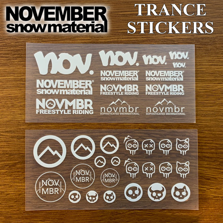 メーカー希望小売価格はメーカーカタログに基づいて掲載していますNOVEMBER ノベンバー TRANCE STICKER　スノーボード　トランスステッカー ●モバイルやゴーグルなどにも貼れる小さめのデザインもある転写式のシール ●サイズ：65x145mm ●日本製