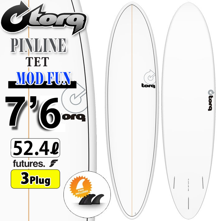 【6月4日～ 3個購入でP10倍】torq surfboard トルク サーフボード PINLINE DESIGN MOD FUN 7'6 [White Pinline] ファンボード エポキシボード 初級者 初心者 ビギナー [営業所留め送料無料]