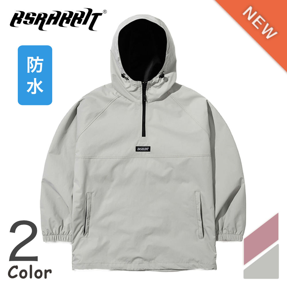 BSRABBIT RUN HOODED ANORAK JACKET フーディー アノアーク ジャケット男女共用 ゆったりサイズ スノーボード ウェア 防水 通気性 スキー ウィンタースポーツ 登山 2色 グレー ピンク 送料無料