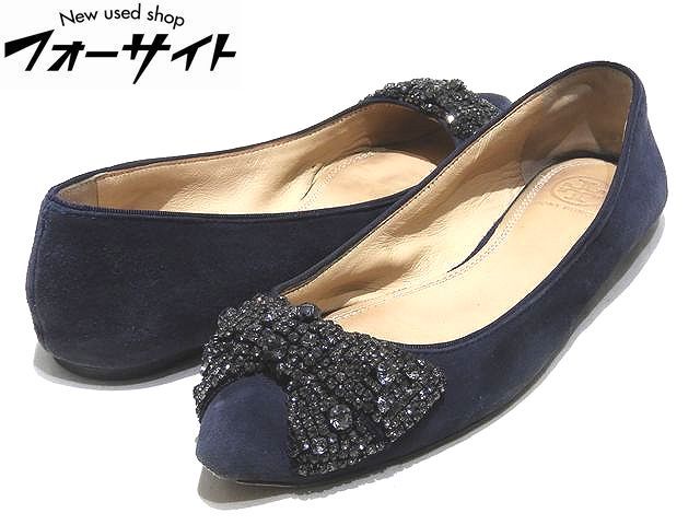 トリーバーチ フラットシューズ ◇ 6.5M ダークネイビー系 スエード ビジューデザイン ▼ パンプス レディース TORY BURCH 3A