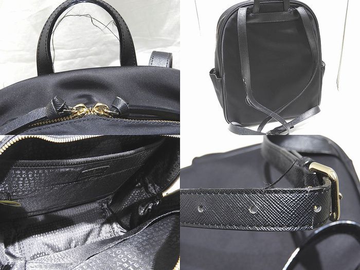 訳あり ケイトスペード リュックサック ◇ ブラック ナイロン × レザー レディース 黒 ▼ バッグ バックパック Katespade NEWYORK 3E