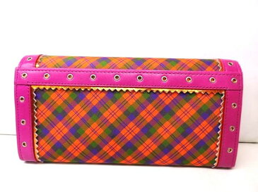 新品同様 ヴィヴィアンウエストウッド Vivienne Westwood ■チェック柄 長財布 ウォレット オレンジ オーブ レディース □ 3F