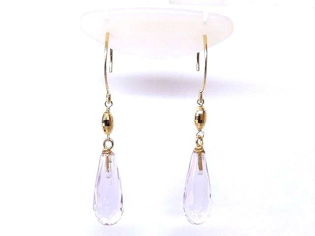 Amethyst - 34番 K18 イエローゴールド ピアス ■ 2.2g 薄パープルピンク系ストーン レディース □5A