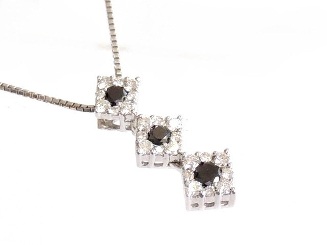 美品 K18 WG ブラックダイヤ 0.30ct ダイヤ0.20ct ■ ネックレス ホワイトゴールド レディース 750 □5B