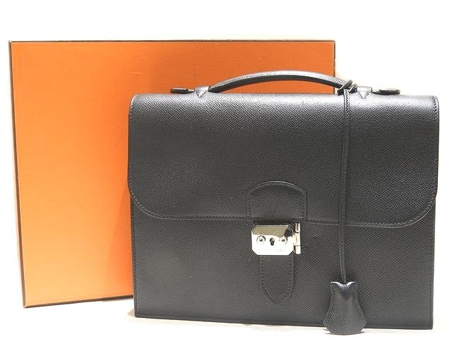 美品 エルメス メンズ ビジネスバッグ サックアデペッシュ 27 ☆ ブラック トゴ レザー ▼ HERMES □にH刻印 ハンドバッグ 5Cのサムネイル