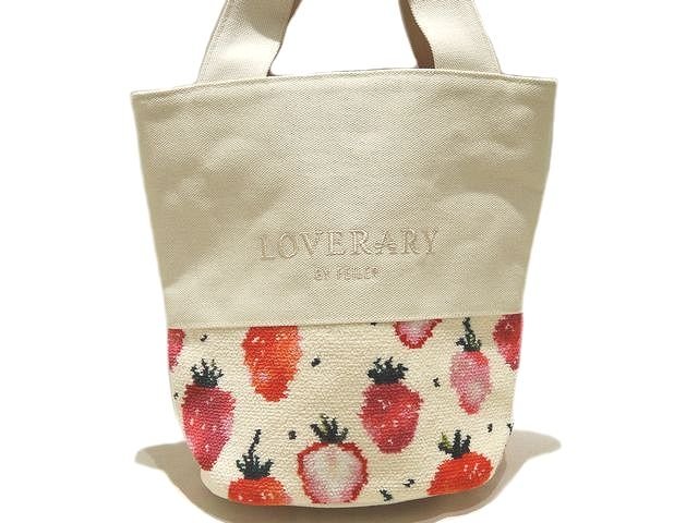 9/ 新品同様品 ラブラリー バイ フェイラー ストロベリードット トートバッグ ◇ アイボリー ▼ パイル地 キャンバス LOVERARY BY FEILERのサムネイル