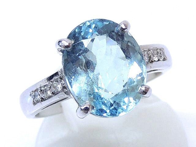 アクアマリン 8.074ct 指輪 プラチナ リング ダイヤ 0.083ct