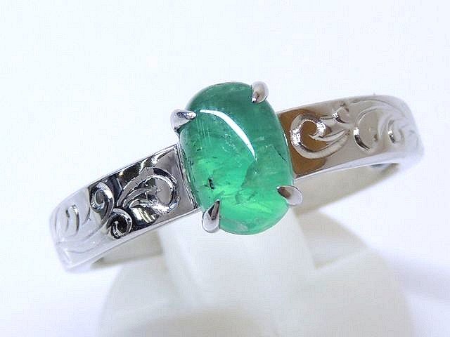樂天商城 - GSTV購入品 新品同様 Pt950 プラチナ リング ■ 18号 エメラルド キャッツアイ 1.20ct アラベスク柄 指輪 □5E5F