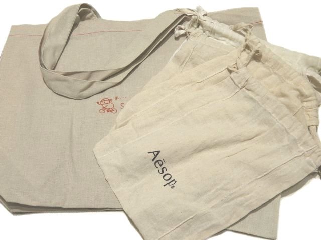 美品 Aesop 巾着ポーチ 6枚 / 微熱山丘 麻バッグ 2個 セット ◆ キャンバス トートバッグ レディース 保存袋 ▼ 5Fのサムネイル