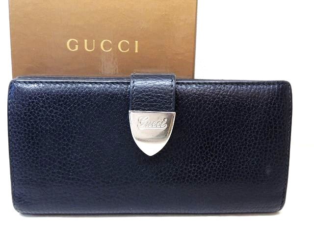 グッチ Wホック 財布 ■ 231837 ブラック レザー シルバー ロゴ 金具 メンズ レディース 長財布 GUCCI □5G