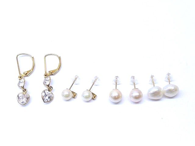 樂天商城 - 3F ポストにK14(585) 刻印有り ピアス 4セット売り ■ 合計約4.7g(キャッチ除く) パール 真珠 ジルコニア 14金 レディース □ 5G