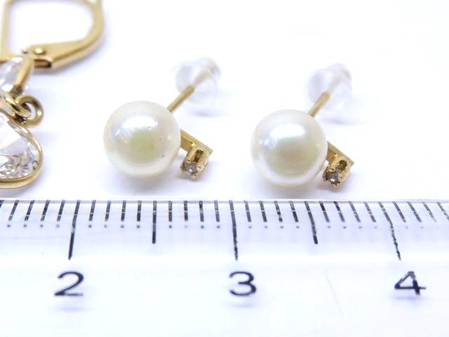 3F ポストにK14(585) 刻印有り ピアス 4セット売り ■ 合計約4.7g(キャッチ除く) パール 真珠 ジルコニア 14金 レディース □ 5G