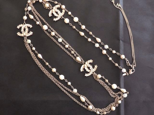 シャネル A12C ロングネックレス ■ ココマーク 薄めゴールド フェイクパール ストーン入り レディース チョーカー CHANEL □5H