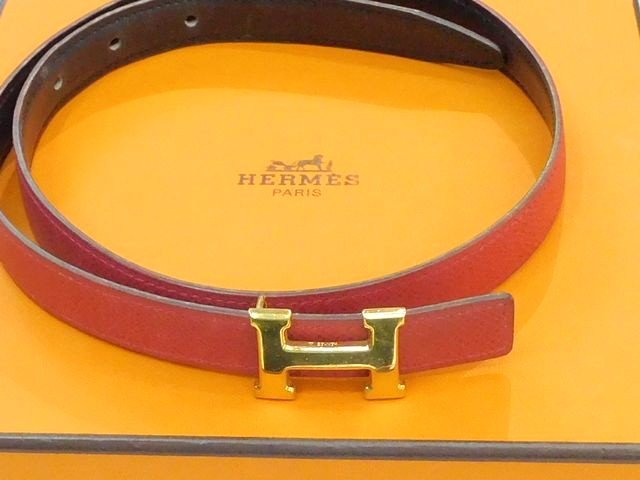 エルメス エルメス ミニミニコンスタンス Hバックル ベルト ■ 65cm ゴールドカラー×レッド系レザー レディース □ HERMES 5J