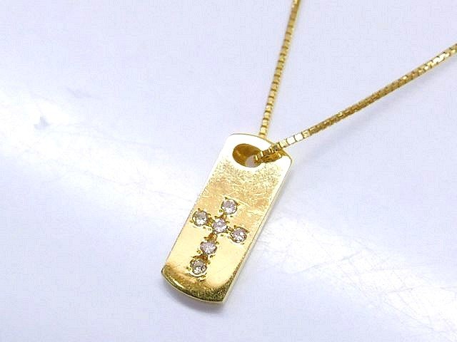 樂天商城 - K18 YG イエローゴールド ネックレス ■ プレート トップ クロス デザイン ダイヤ 0.04ct 2.2g レディース アクセサリー □5K5L