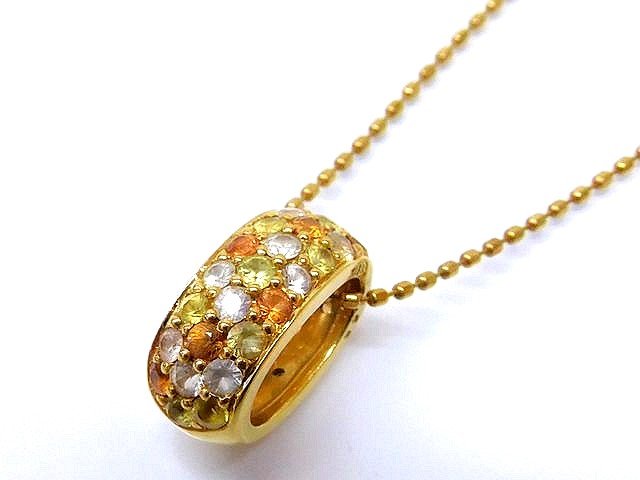 K18 YG イエローゴールド ネックレス ■ マルチカラー ストーン 0.55ct 3.6g アジャスター付き レディース アクセサリー □5E5L