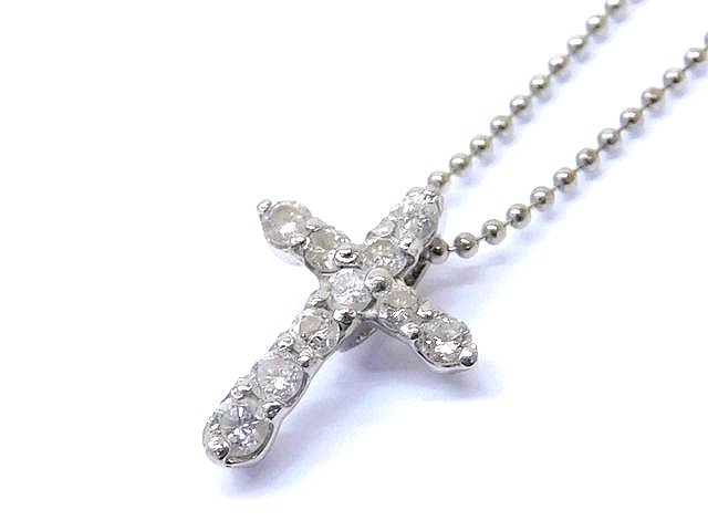 Pt900/850 プラチナ ネックレス ■ クロス デザイン ダイヤ 0.30ct 3.1g レディース アクセサリー □5K5L