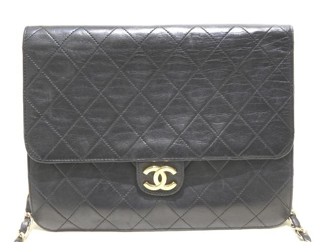 シャネル　ポシェット ヴィンテージ CHANEL シャネル チェーン ショルダーバッグ ポシェット マトラッセ ☆ ブラック ラムスキン プッシュロック ▼ オフト00/6B