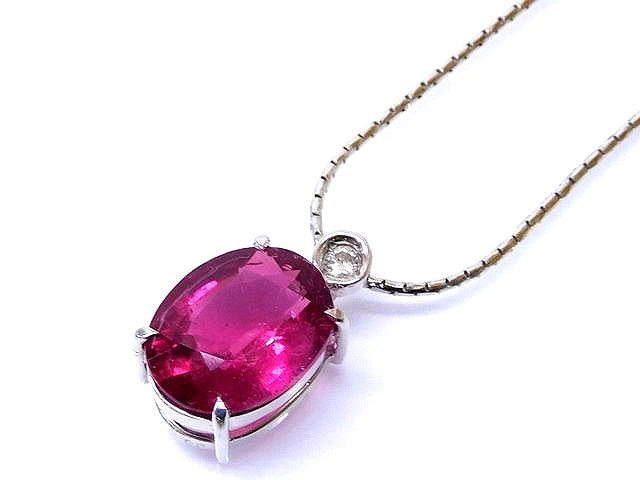 鑑別付き K18 WG ホワイトゴールド ネックレス ■ ピンクトルマリン 2.55ct ダイヤ 0.04ct レディース アクセサリー □6B6C マキ100