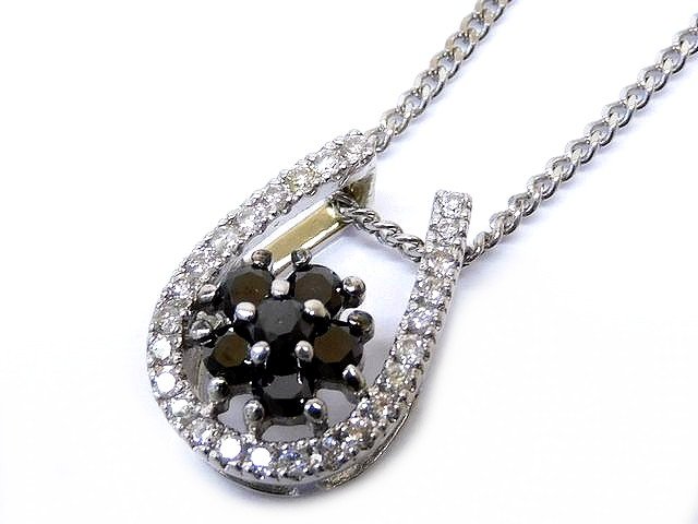 Chromium - K14 WG ホワイトゴールド ネックレス ☆ ダイヤ ブラックダイヤ 0.41ct トップ レディース アクセサリー □6C マム100