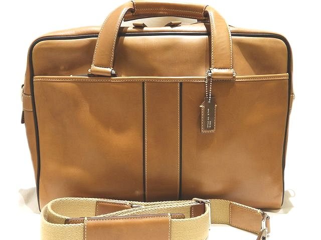 コーチ 革ショルダーバッグ メンズ 新品同様 COACH コーチ 5745 2WAY ブリーフケース ◆ ブラウン系 レザー ショルダーバッグ メッセンジャーバッグ ▼ エ100/6E