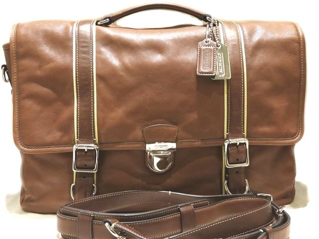 ブリーフケース 美品 COACH コーチ 70146 2WAY ブリーフケース ◆ ブラウン系 レザー ショルダーバッグ ワンハンドル ▼ イ100/6E