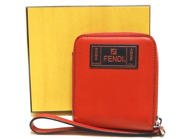 フェンディ 財布（レディース） 美品 FENDI フェンディ ラウンドファスナー コンパクト 2つ折り 財布 ☆ 7M0258 レッド系 ROMA AMOR グラフィティペイント ▼ ロフト00/6E