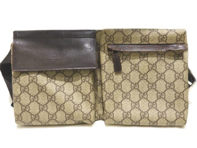 ウエストバッグ GUCCI グッチ 28566 ボディバッグ ウエストバッグ ☆ GG柄 PVC加工 カーキベージュ系 ブラウン系 レザー メンズ レディース ▼ ヨフト00/6E