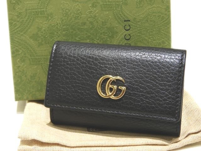 グッチ キーケース 未使用品 GUCCI グッチ ダブルG レザー キーケース 6連 ☆ 456118 ブラック ゴールド金具 GGマーモント メンズ ▼ ヨロト00/6E